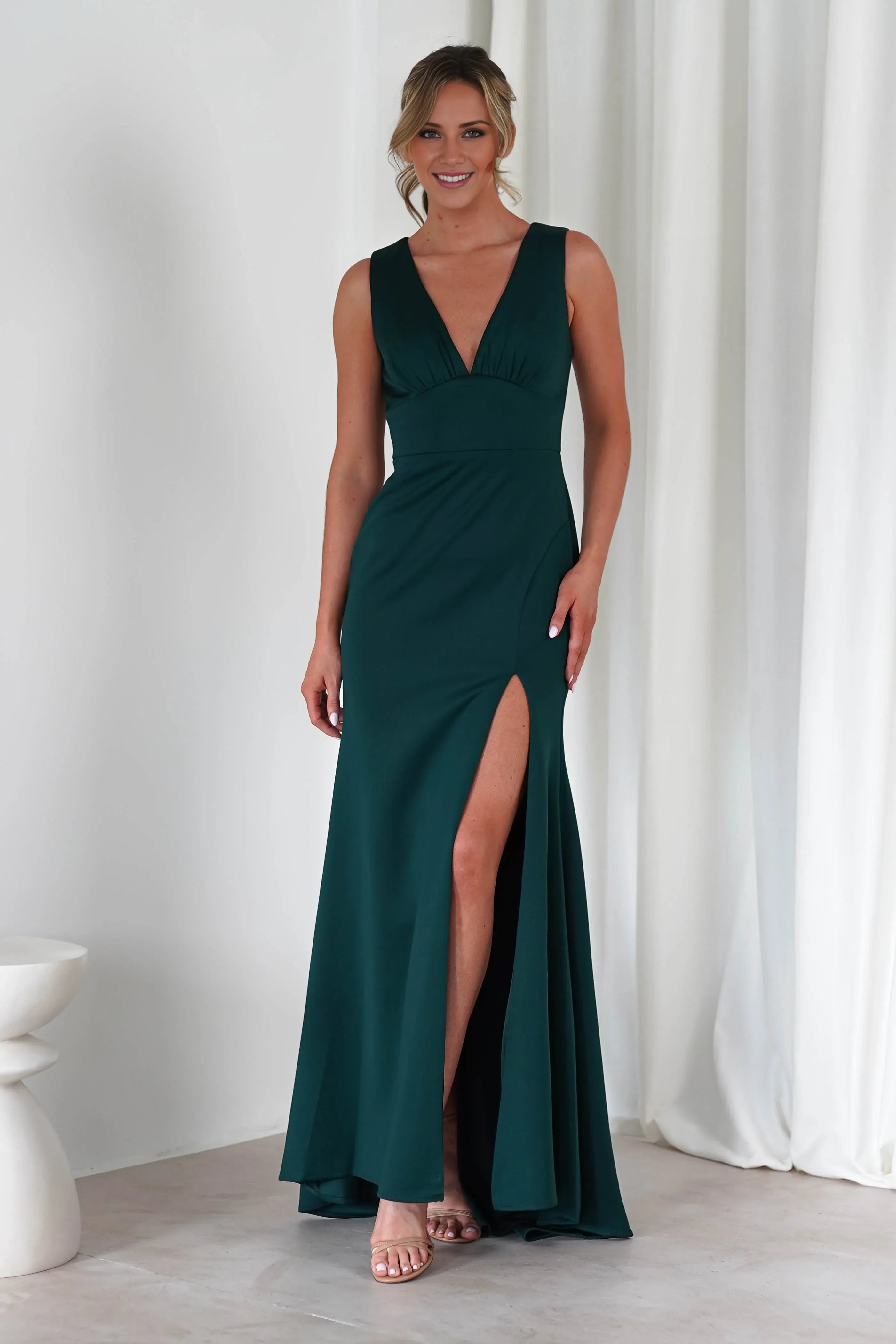 Weitese Dress Bodycon Sleeveless Plunging V Neck Gown Mermaid Sexy High Slit Prom Dress